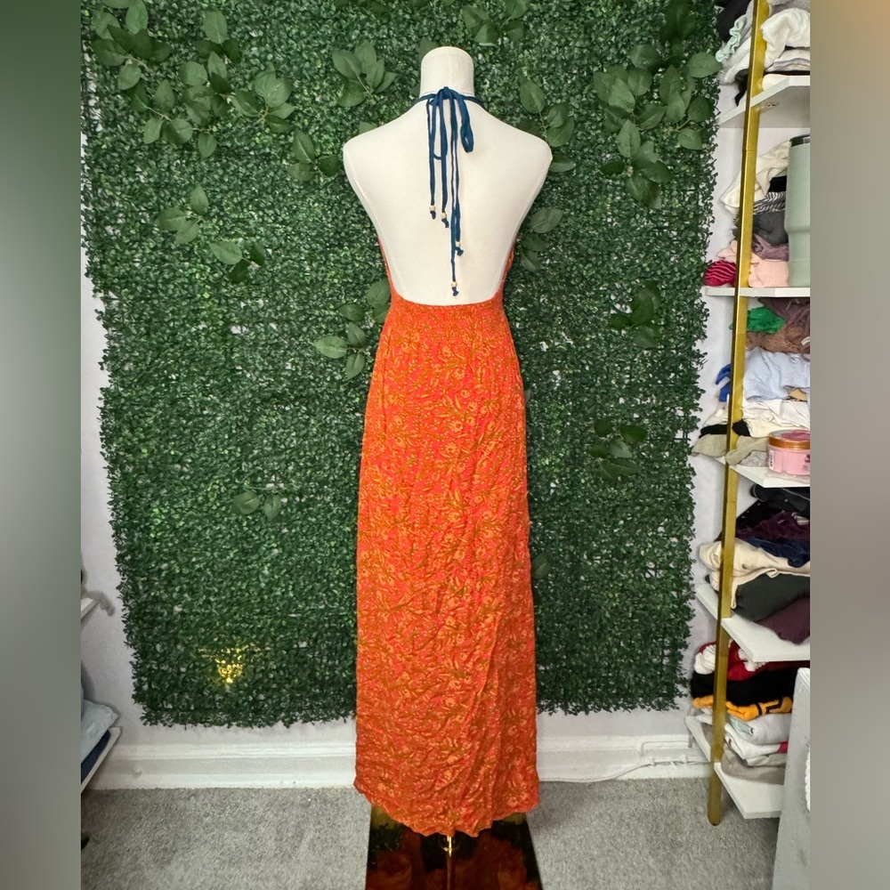 Orange and Blue Patterned Bohemian Maxi Dress - Picture 5 of 9